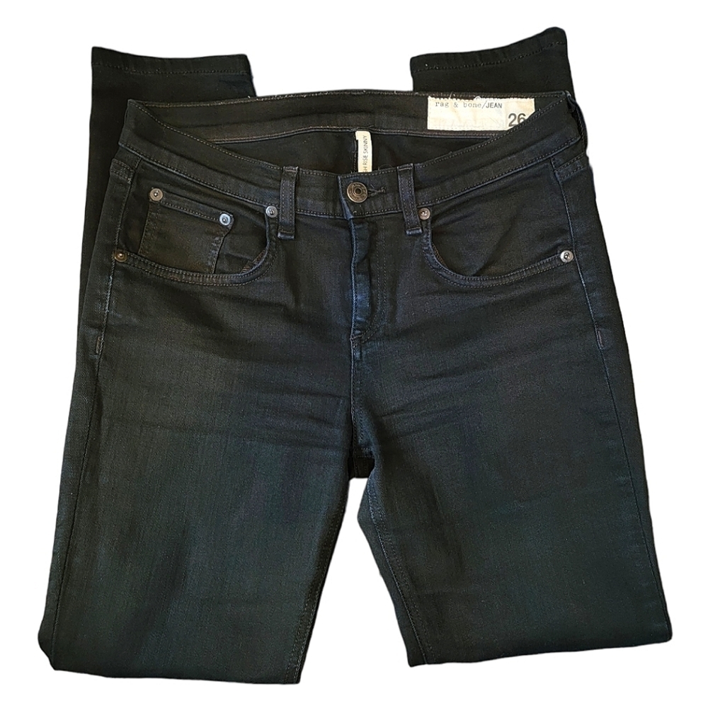 Rag & Bone High Rise Skinny Cut Denim Luxury Jeans Color Coal Size 26